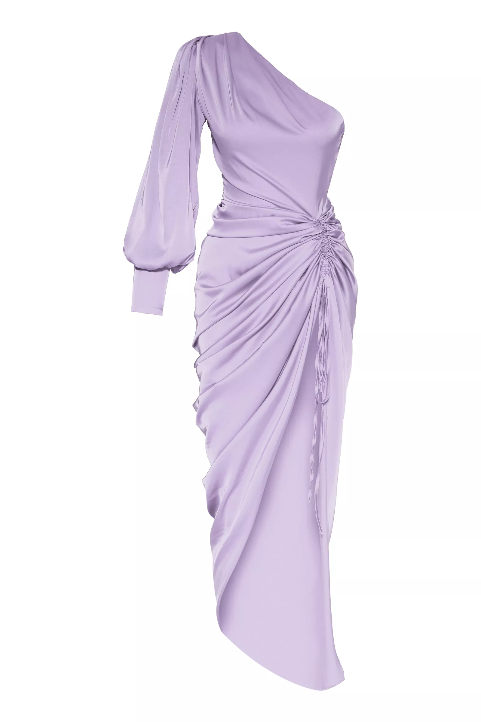 Lilac Satin One Arm Maxi Dress