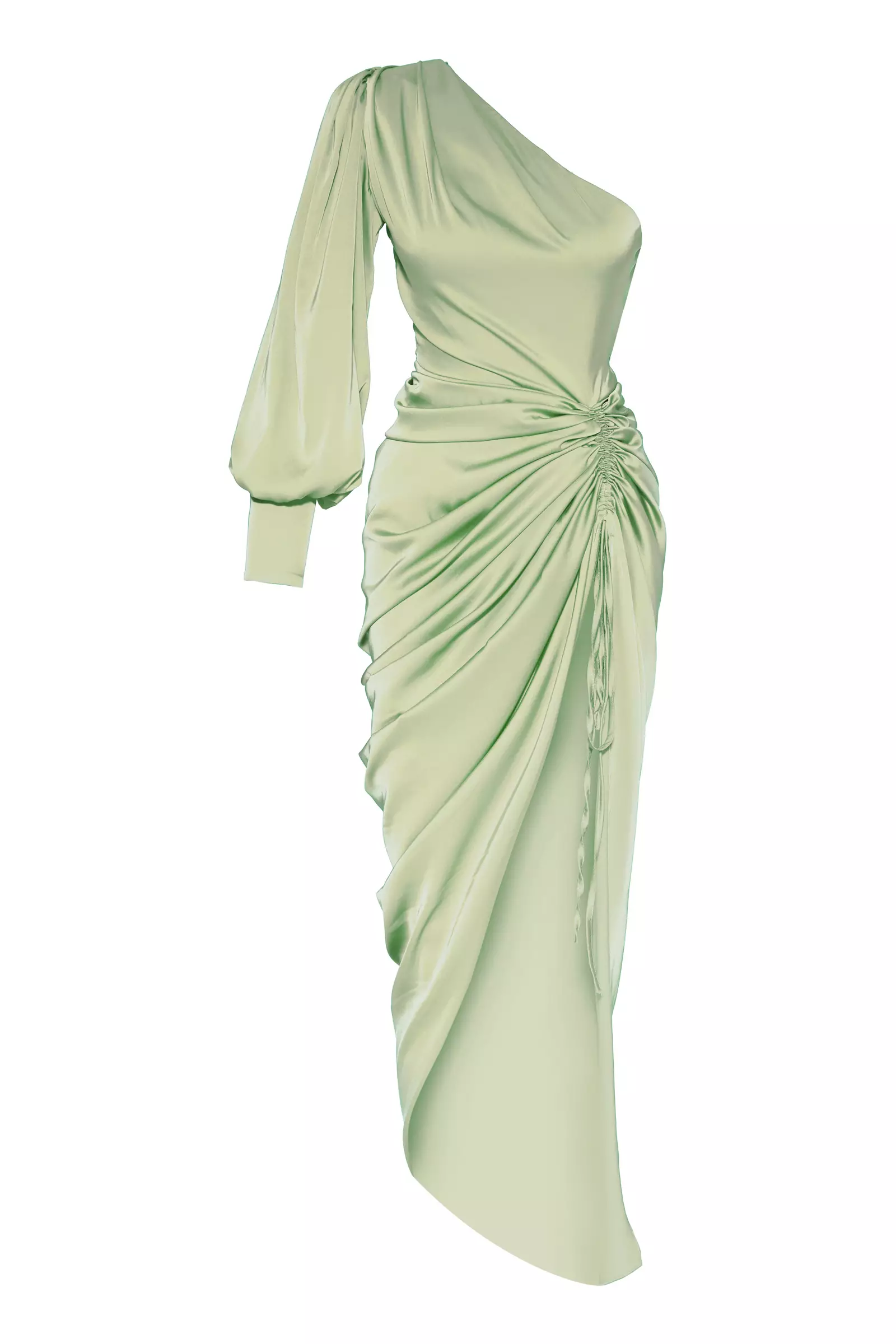 Mint Green Satin One Arm Maxi Dress