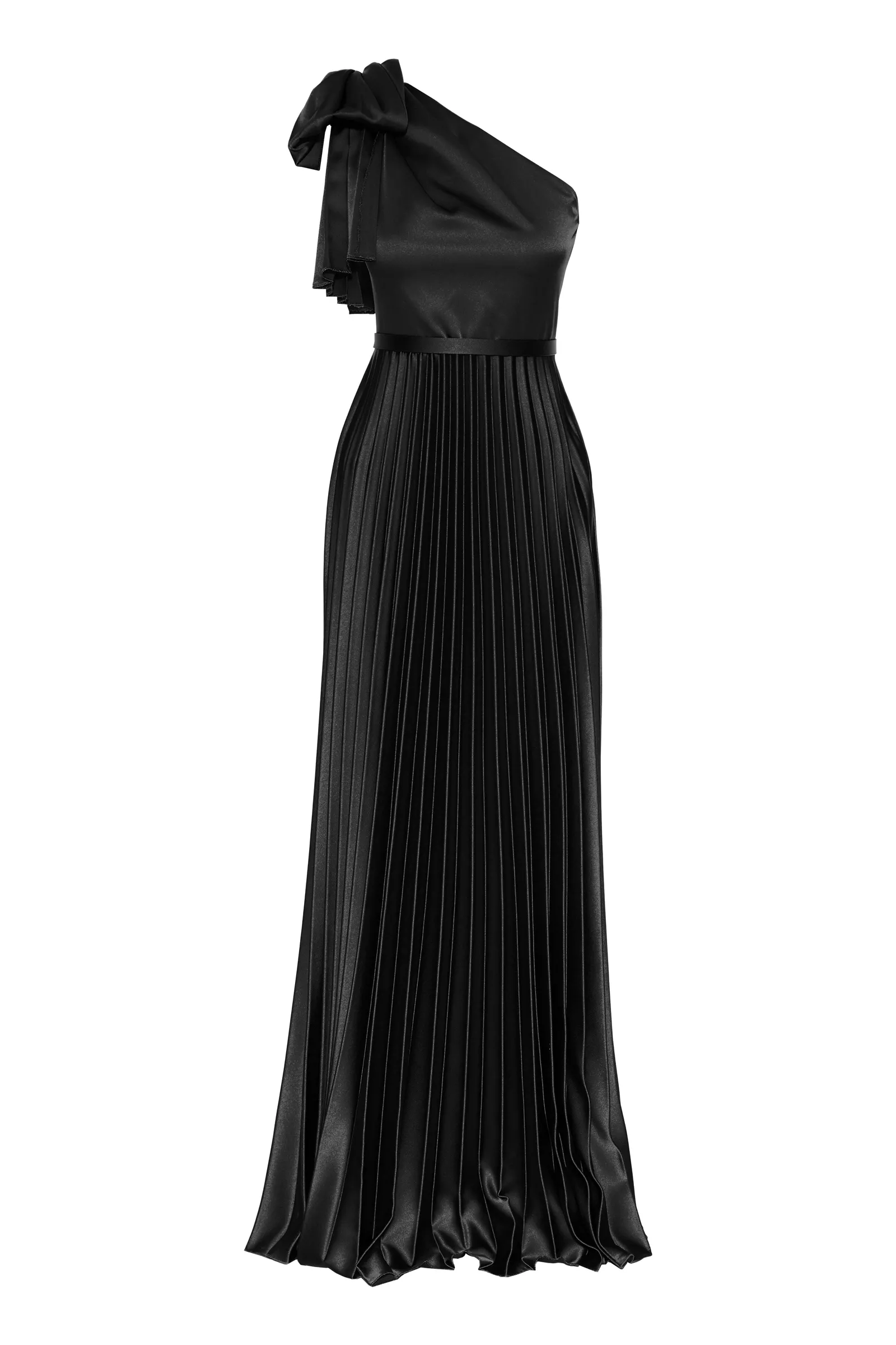 Black satin one arm long dress