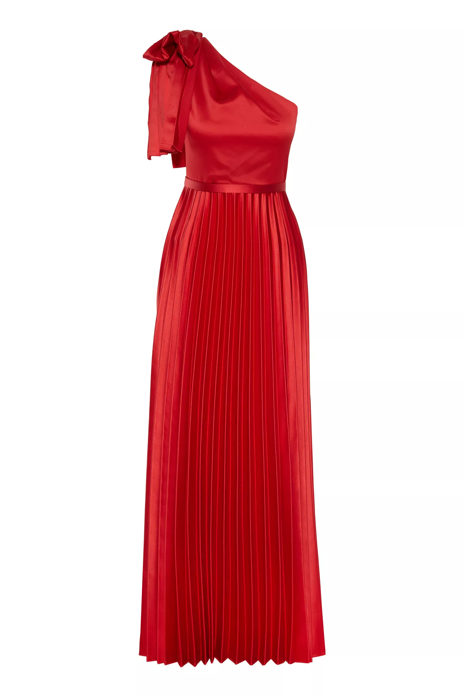 Red satin one arm long dress