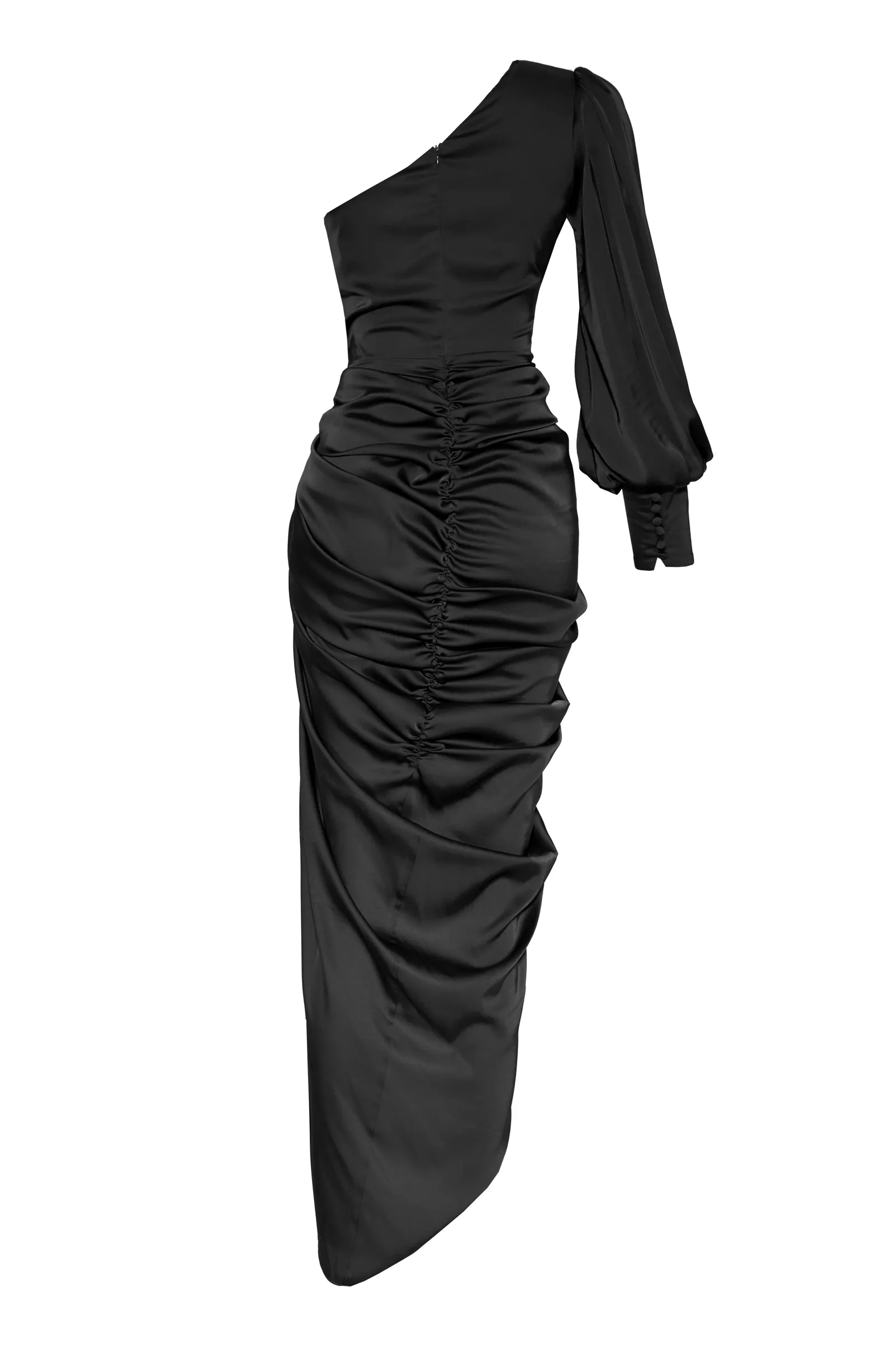 Black Satin One Arm Maxi Dress