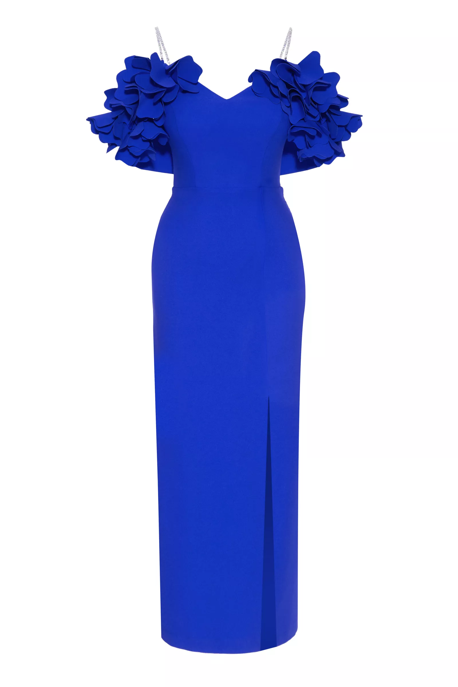 Blue crepe sleeveless long dress