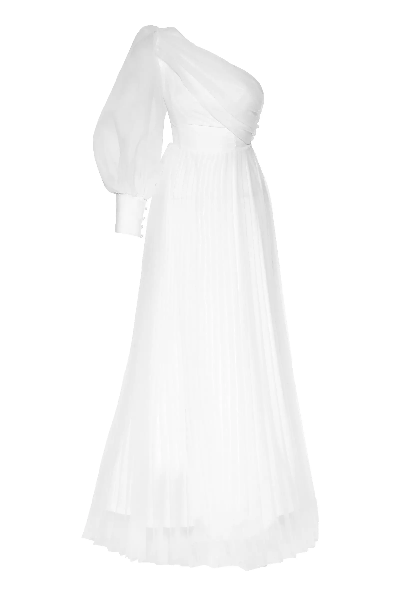 White tulle one arm long dress