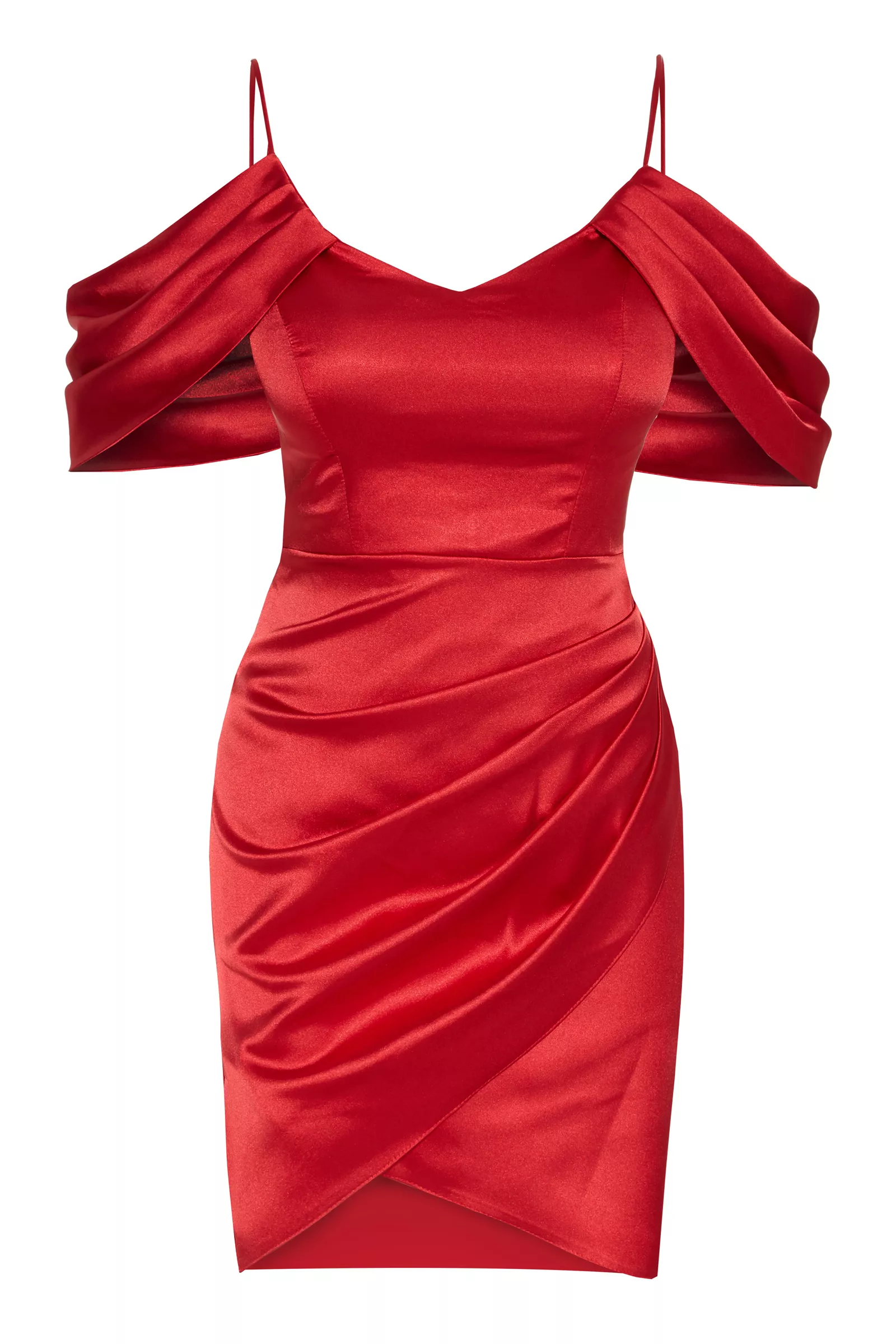 Red plus size satin short sleeve mini dress