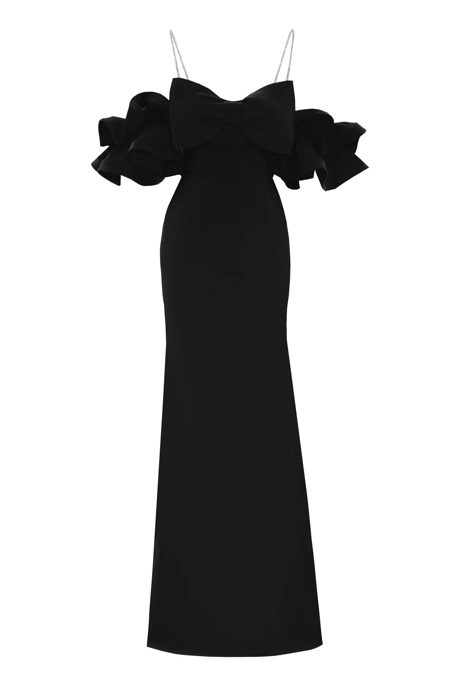 Black crepe short sleeve maxi dress
