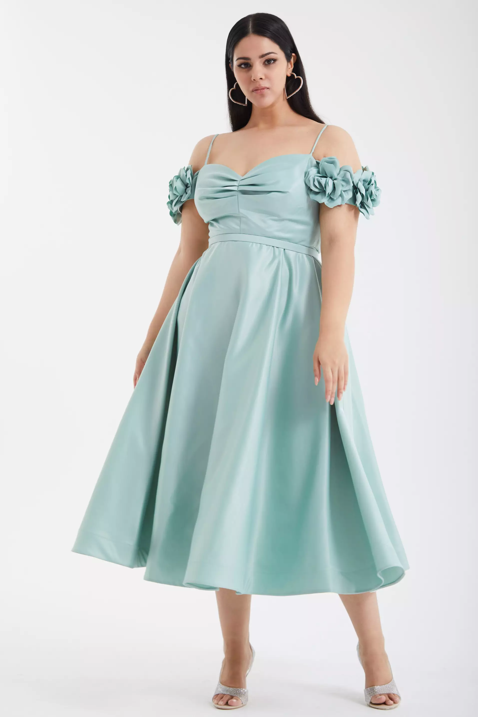 Mint Green Plus Size Satin Sleeveless Maxi Dress