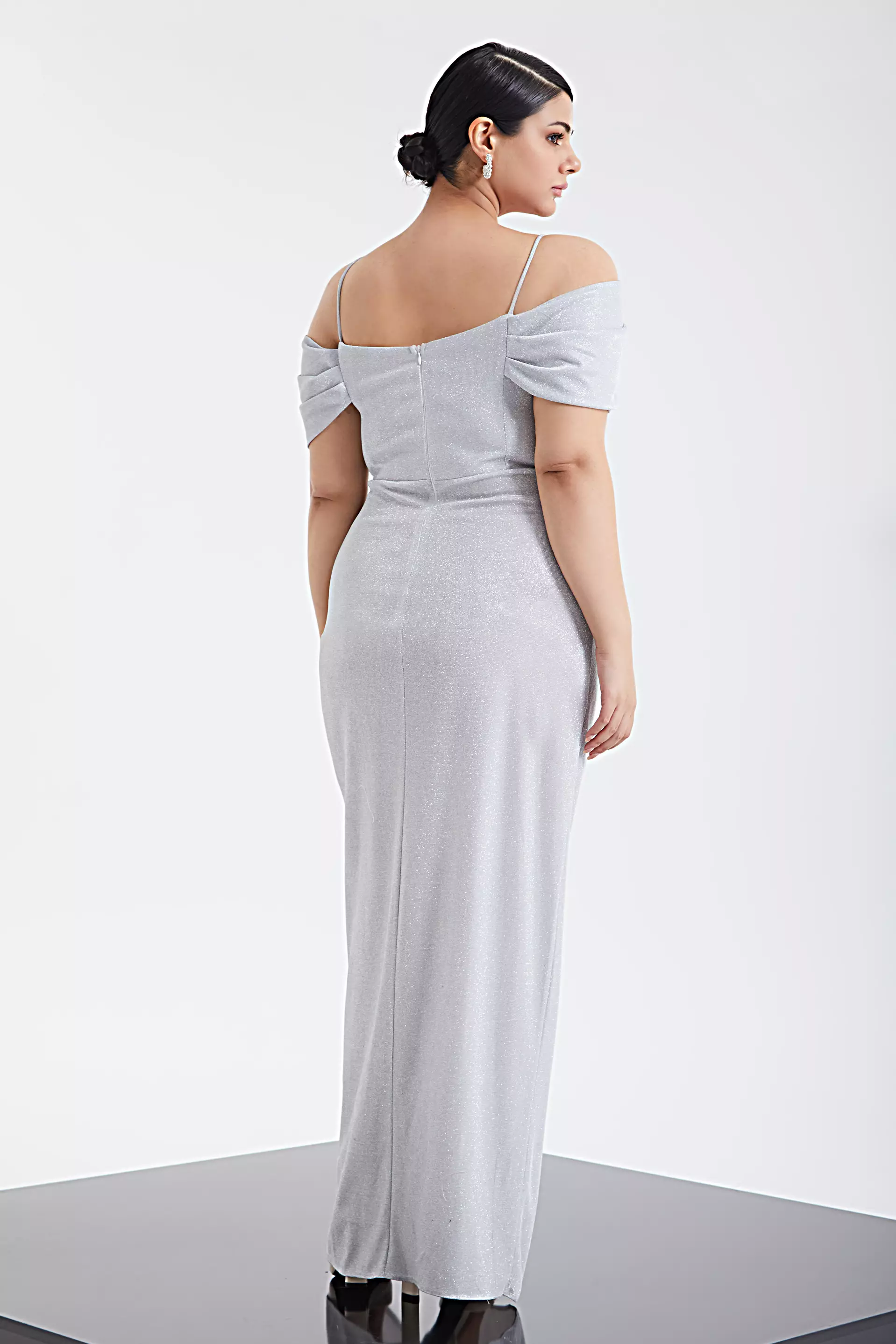 Silver plus size glare sleeveless long dress
