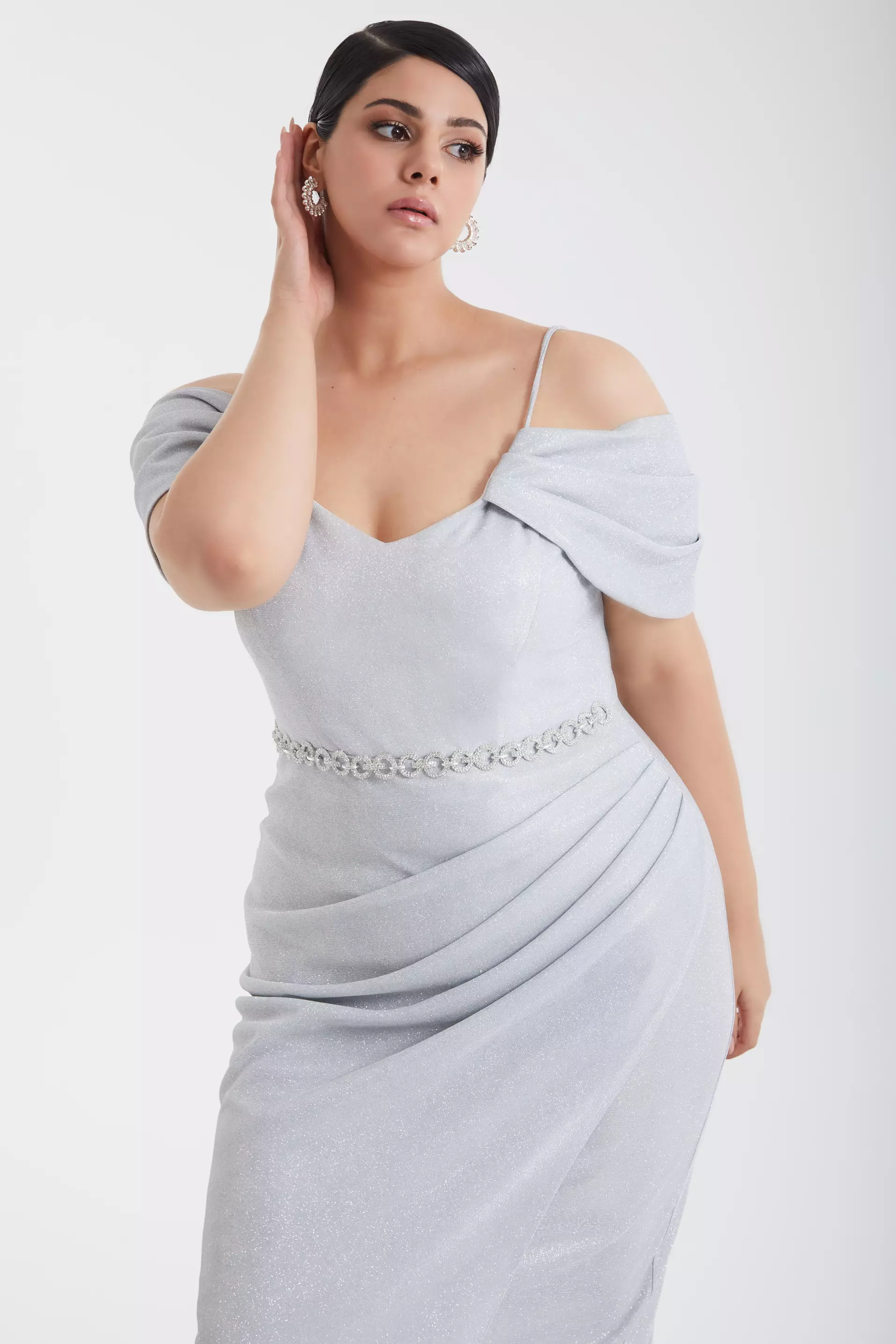 Silver plus size glare sleeveless long dress