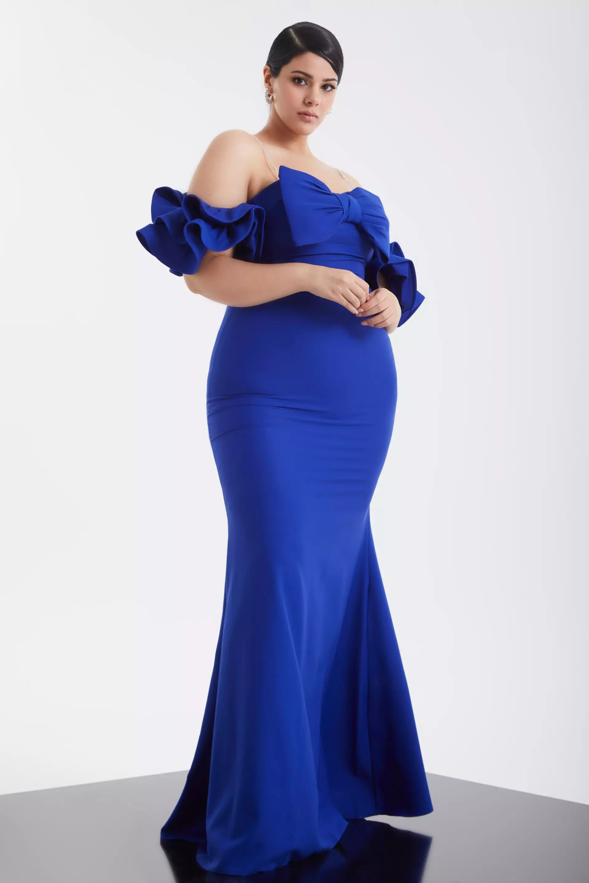 Blue Plus Size Crepe Sleeveless Maxi Dress