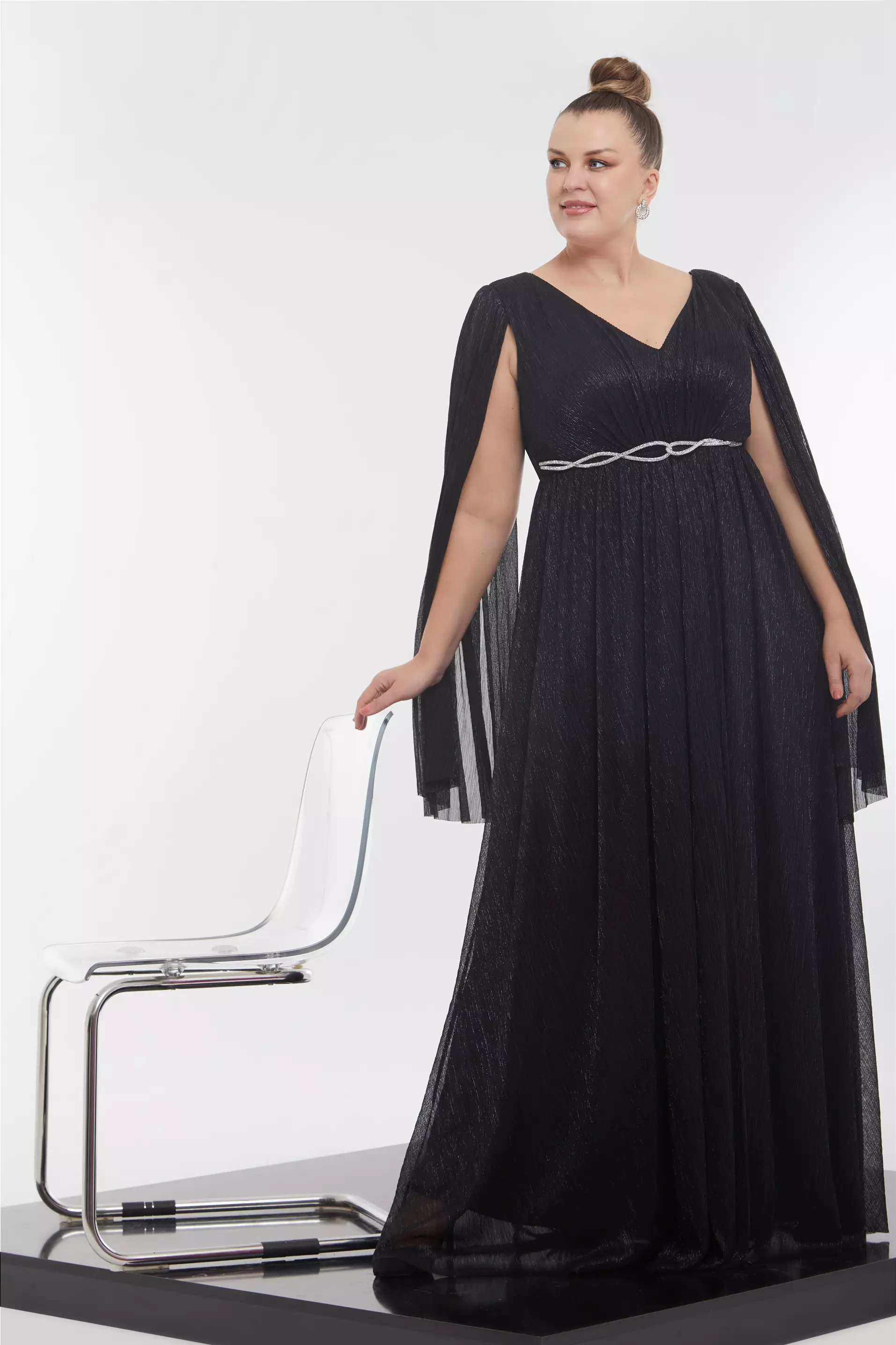 Black plus size moonlight long sleeve maxi dress