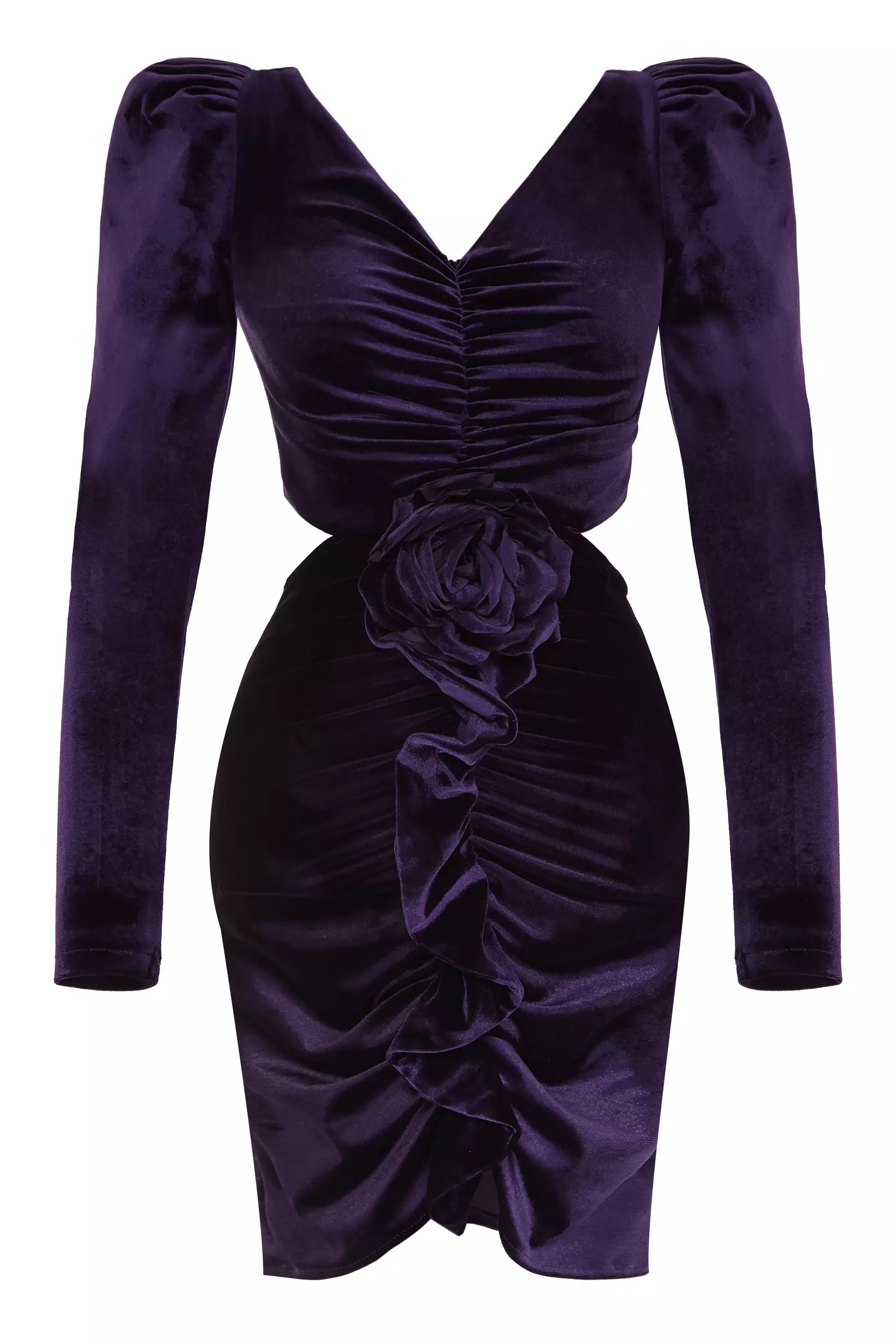 Purple Velvet Long Sleeve Mini Dress