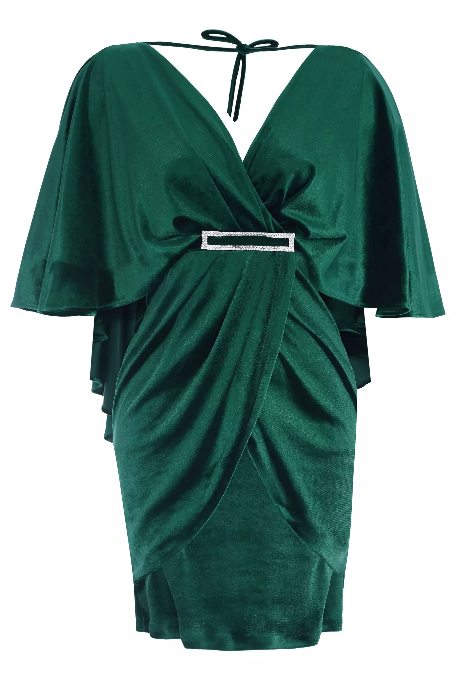 Green velvet short sleeve mini dress