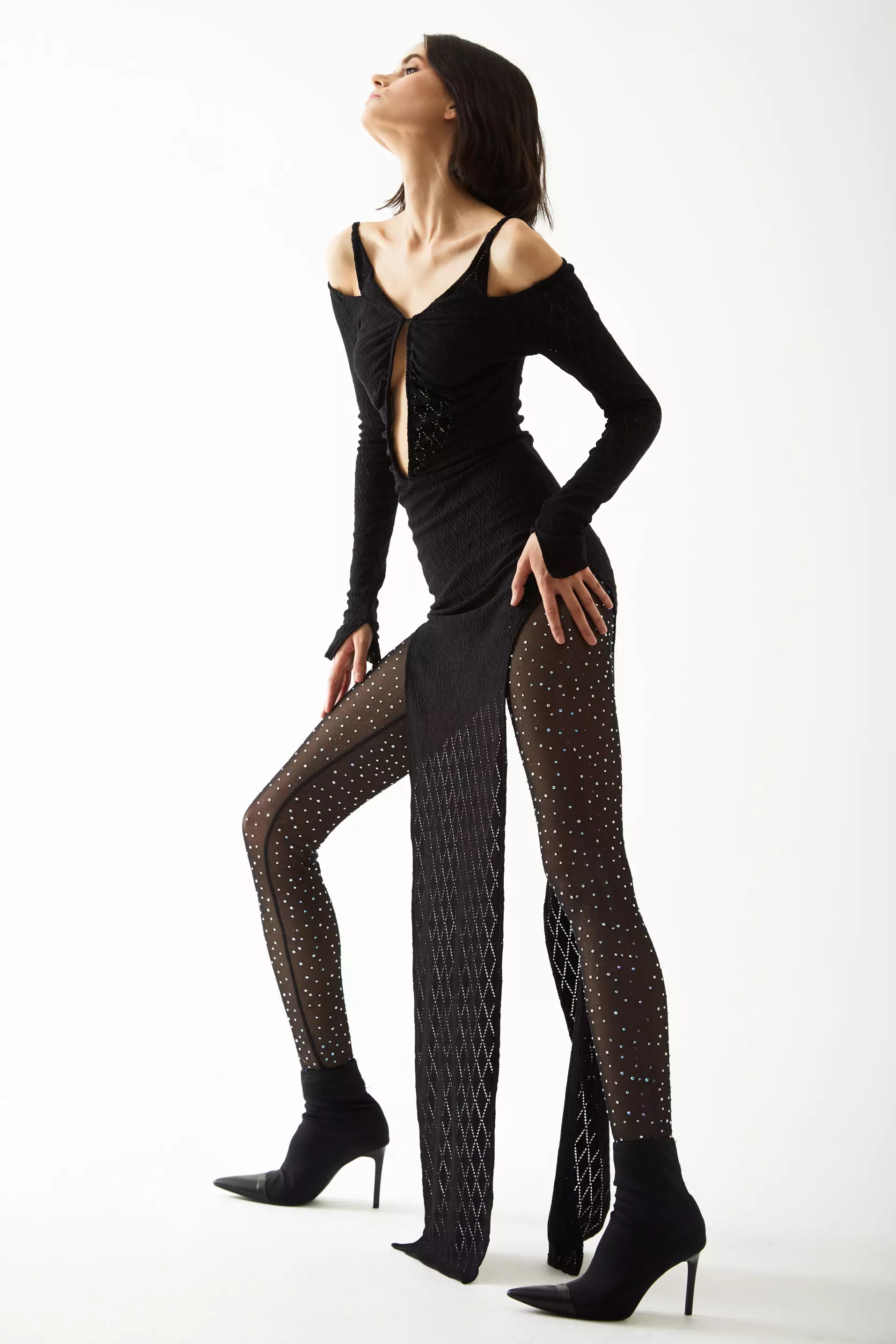 Black Knitted Long Sleeve Maxi Dress