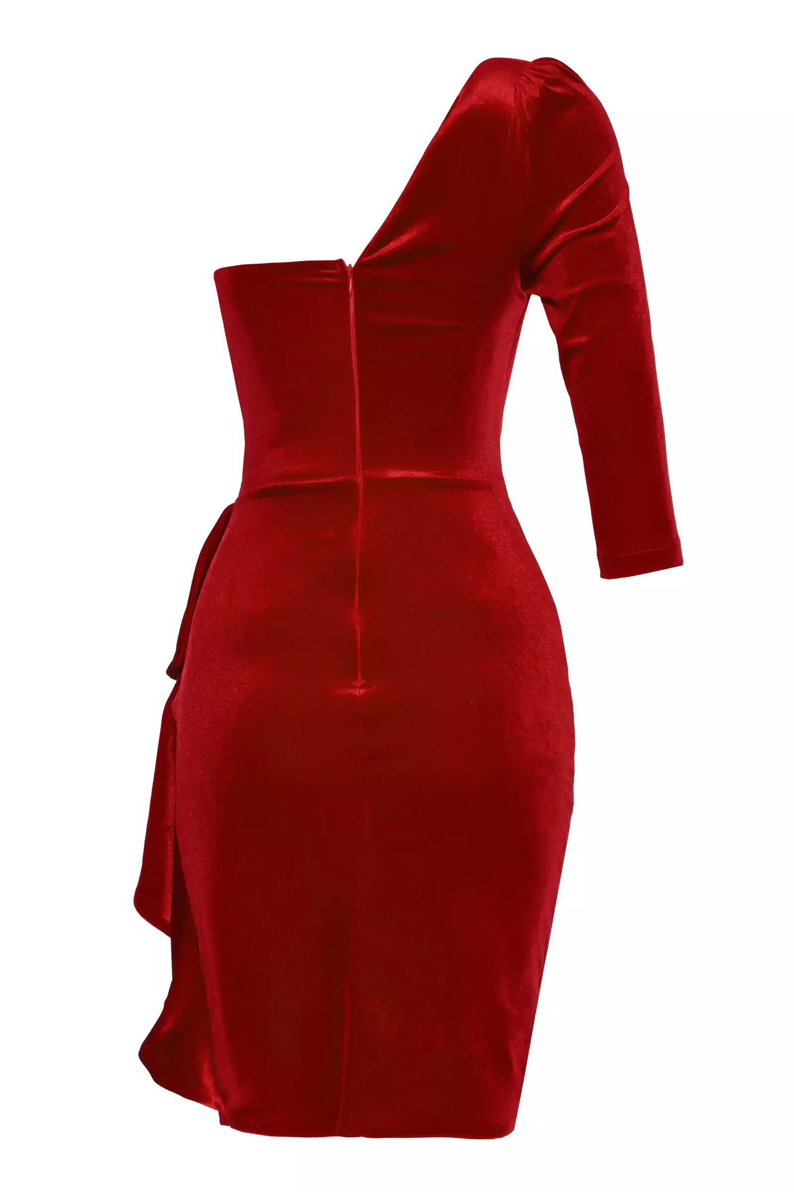 Red velvet one arm mini dress
