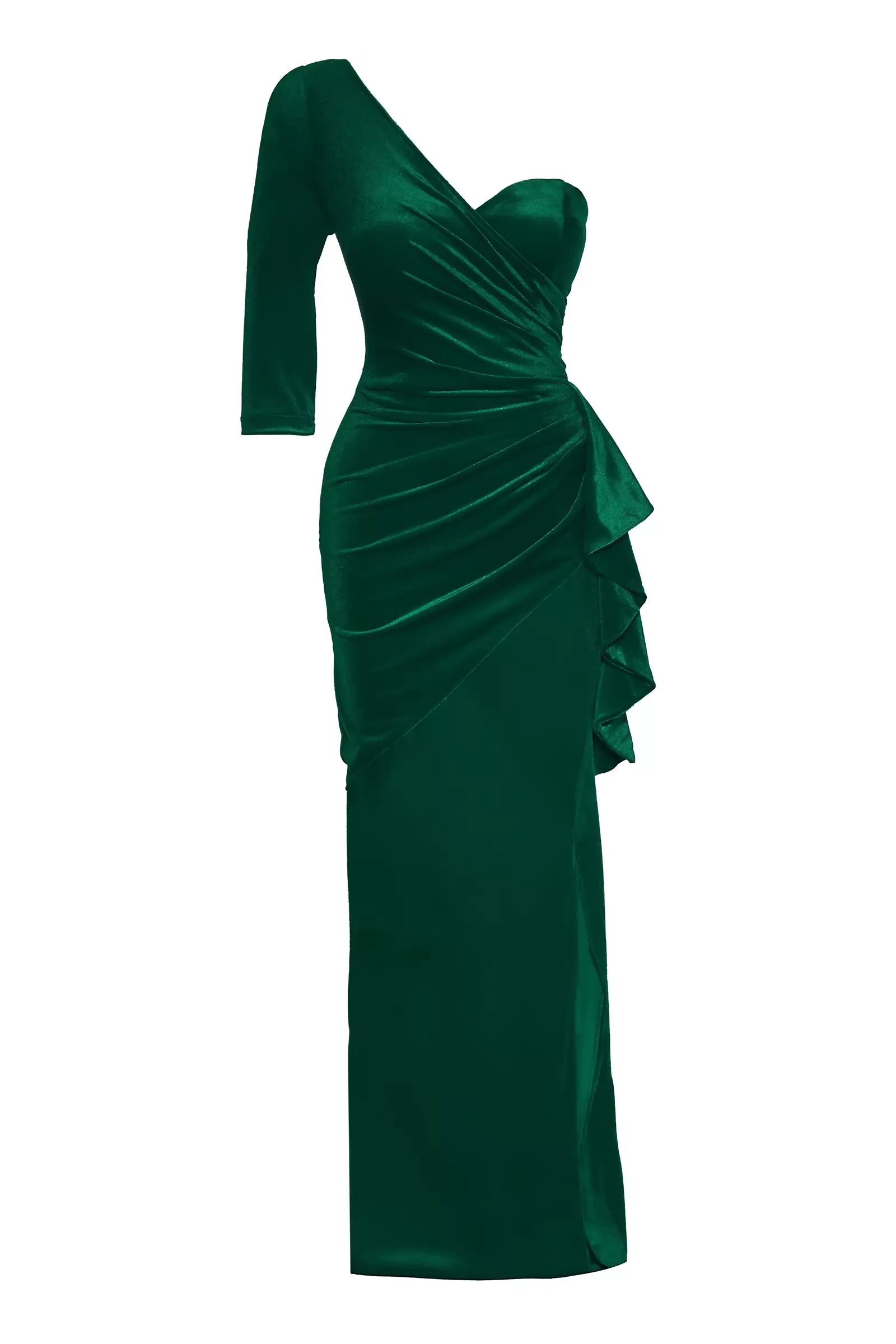 Green velvet one arm long dress