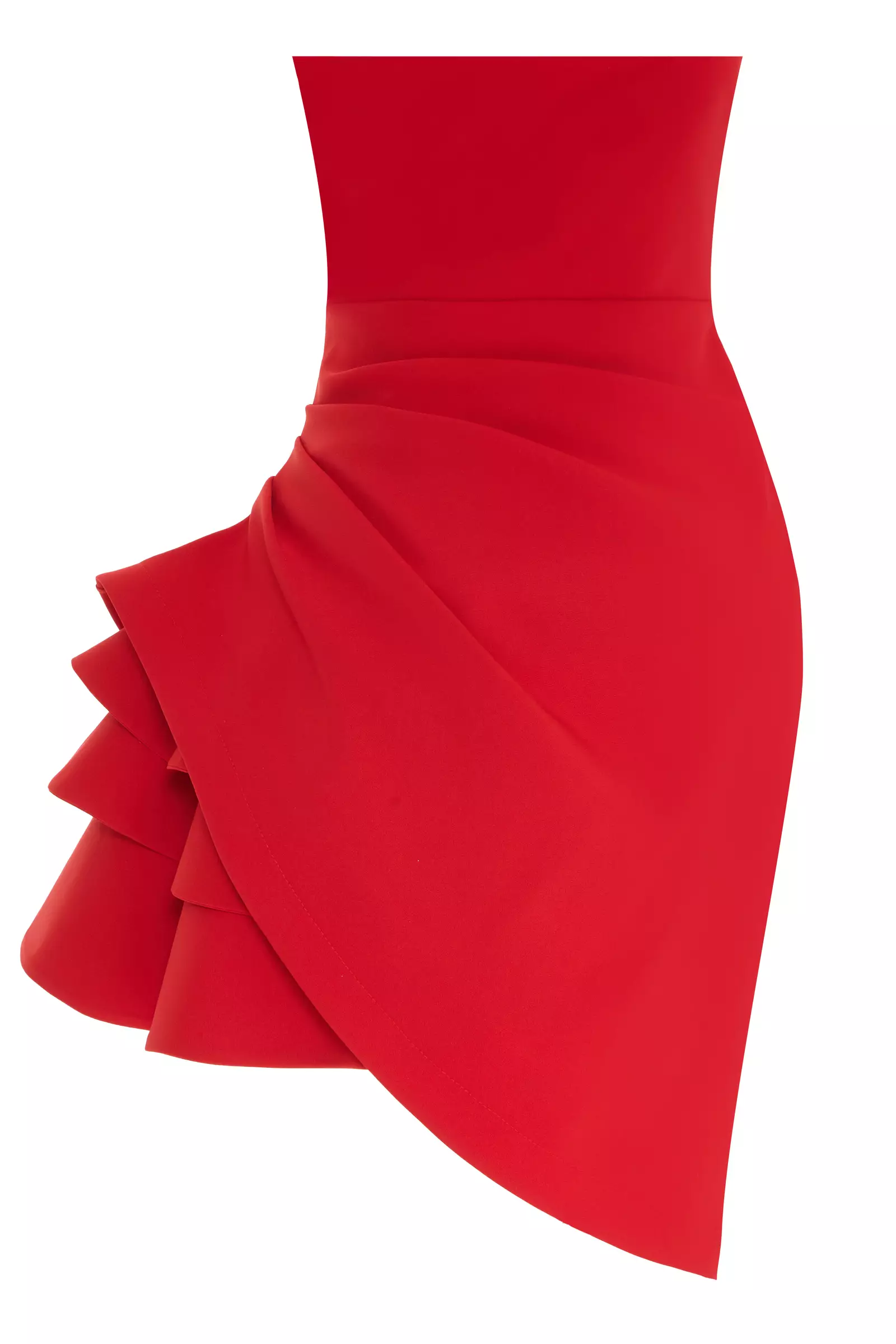 Red crepe strapless mini dress