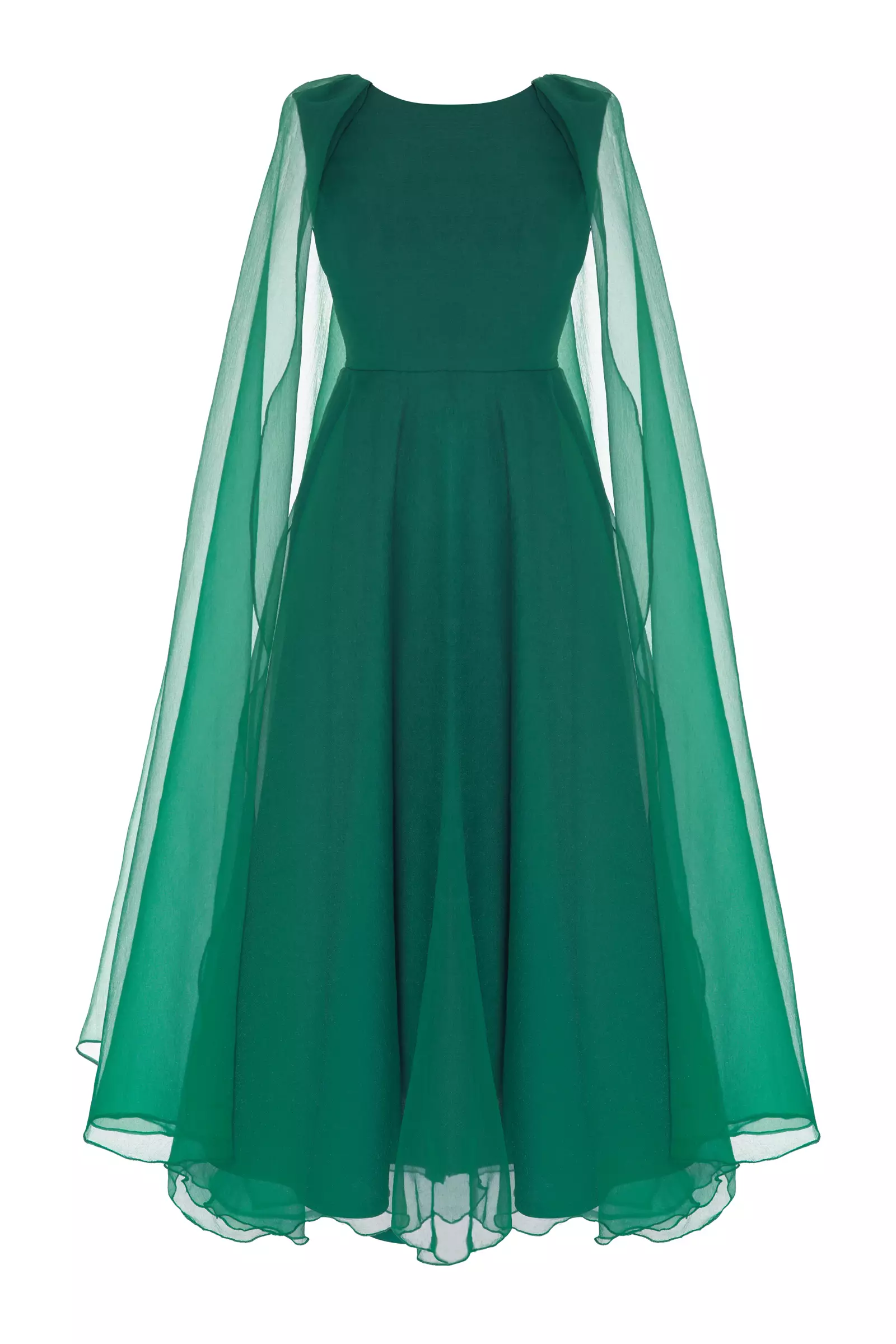 Green tulle long sleeve maxi dress