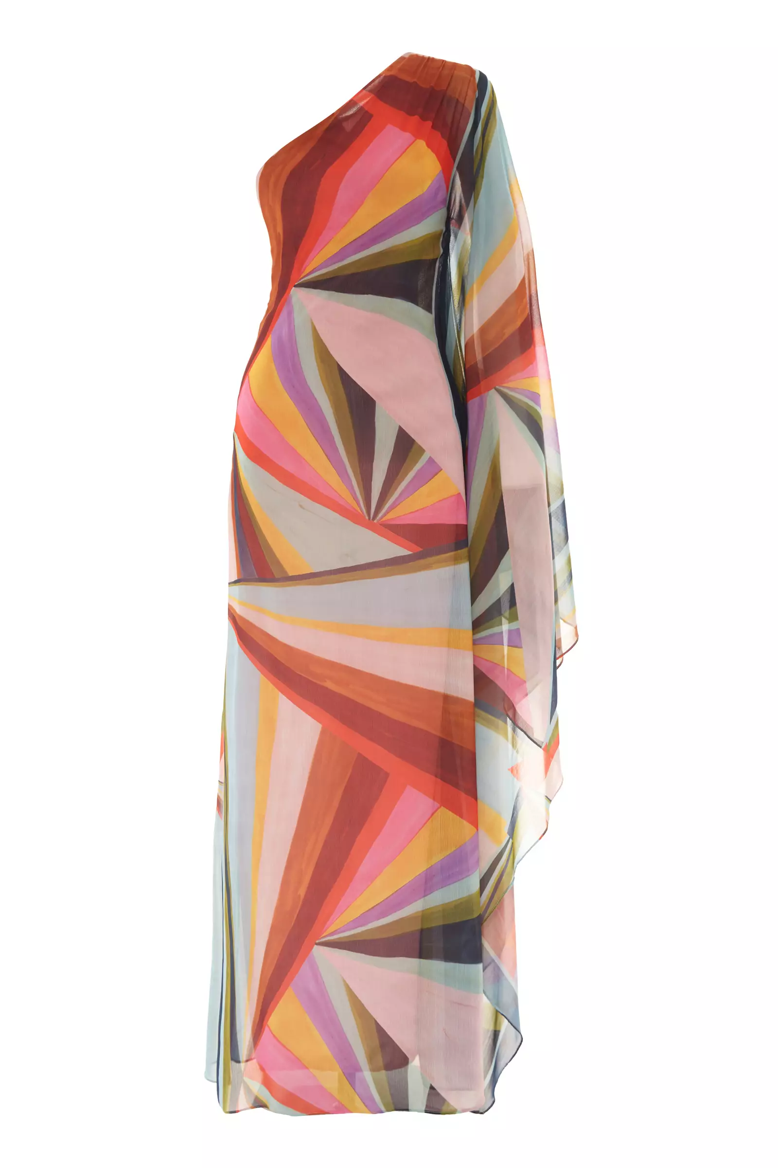 Printed sifon one arm maxi dress