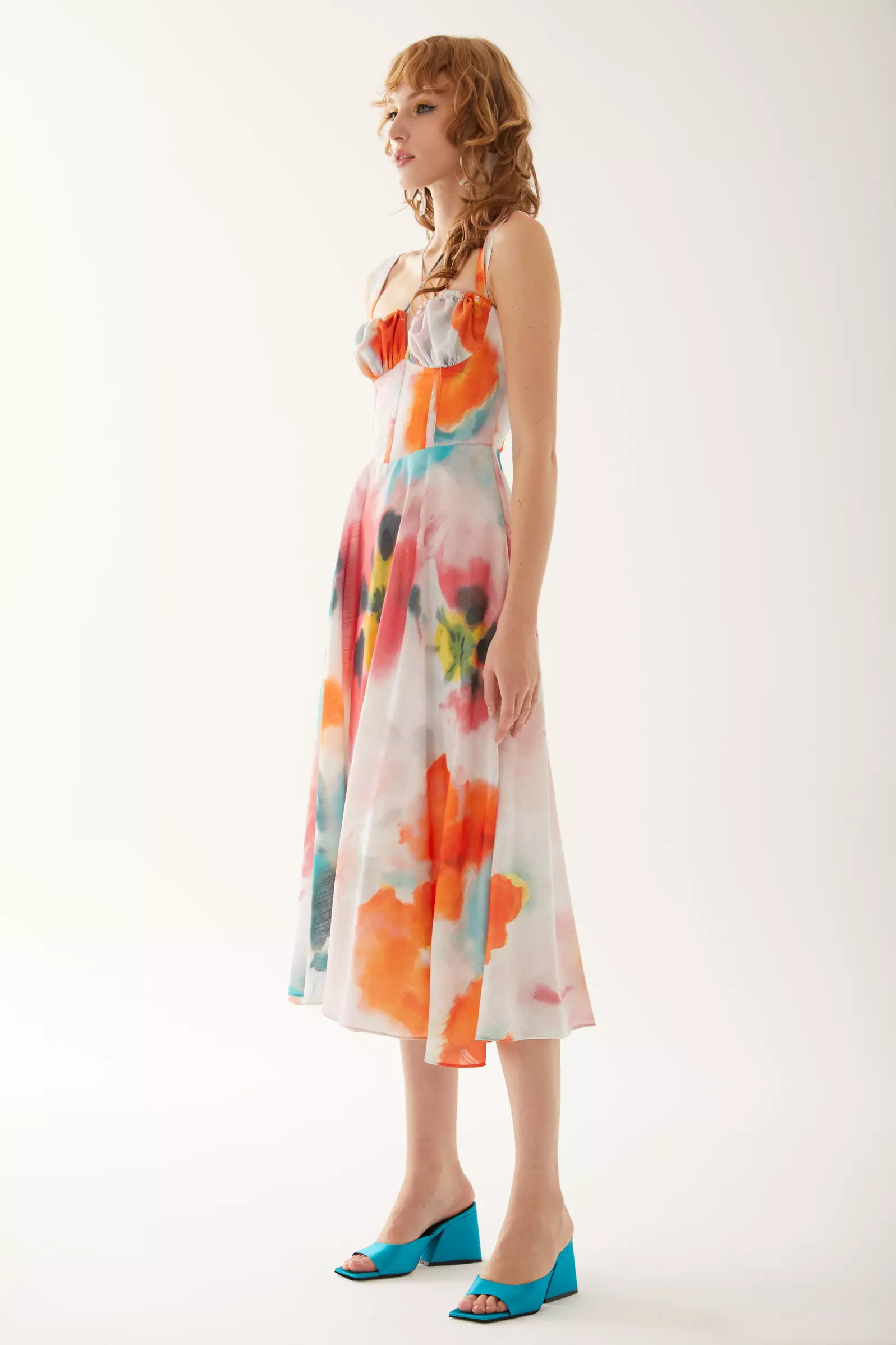 Printed linen sleeveless maxi dress